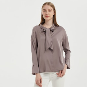 Elegant Women Bow-Tie Neck Silk Blouse