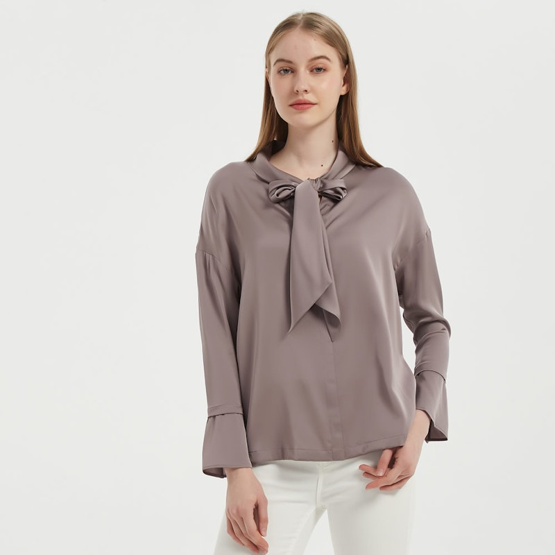 Elegant Women Bow-Tie Neck Silk Blouse