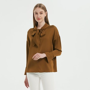 Elegant Women Bow-Tie Neck Silk Blouse