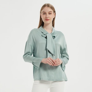Elegant Women Bow-Tie Neck Silk Blouse