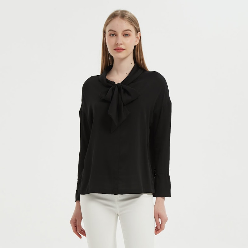 Elegant Women Bow-Tie Neck Silk Blouse