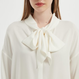 Elegant Women Bow-Tie Neck Silk Blouse
