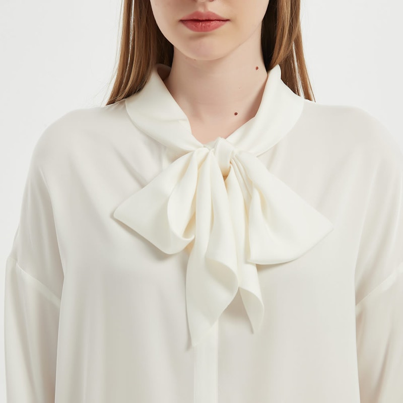 Elegant Women Bow-Tie Neck Silk Blouse
