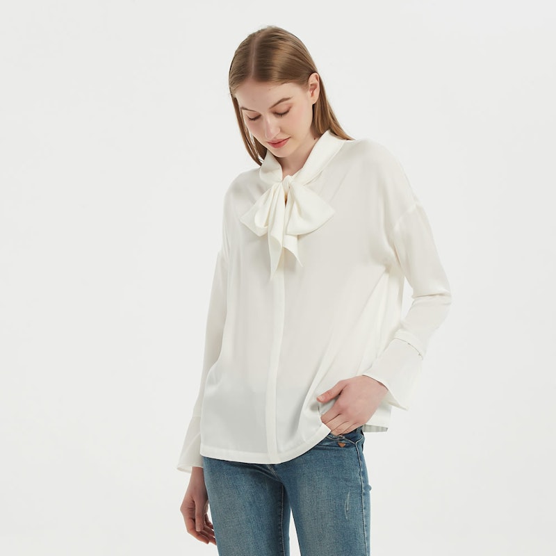 Elegant Women Bow-Tie Neck Silk Blouse