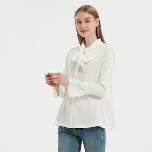 Elegant Women Bow-Tie Neck Silk Blouse