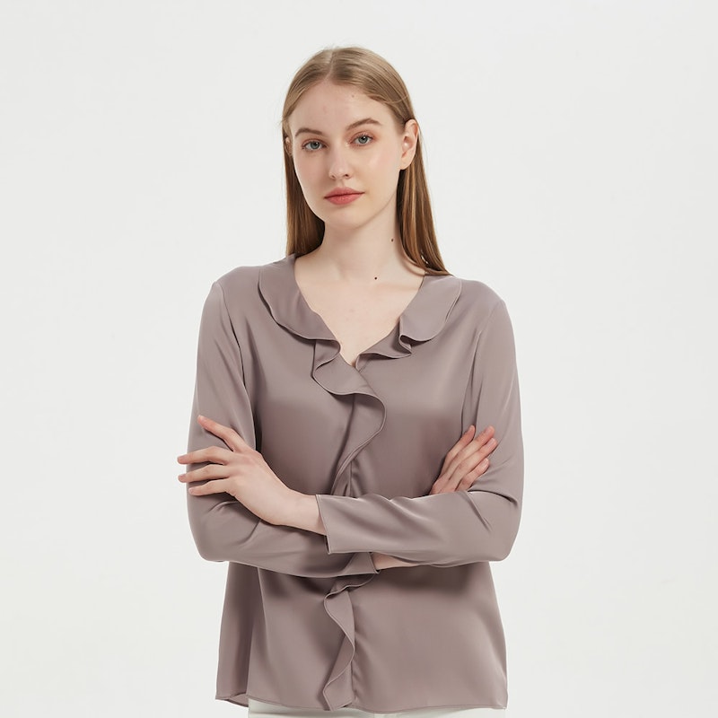 Women Stylish Ruffled Pull Over Silk Shirt
