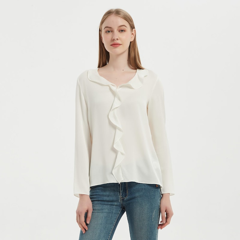 Women Stylish Ruffled Pull Over Silk Shirt