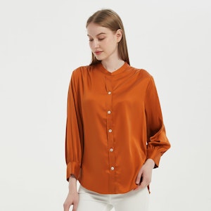 Women Retro Stand Collar Silk Blouse