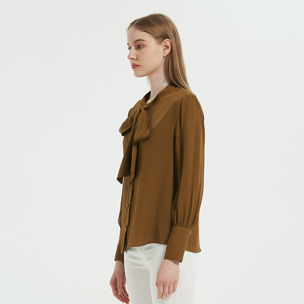 Women Jacquard Silk Bow Tie Blouse | RachelSilk | United States