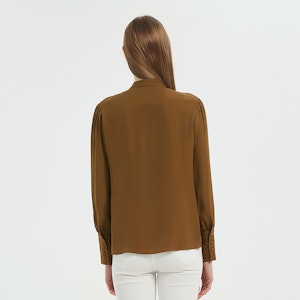 Women Jacquard Silk Bow Tie Blouse