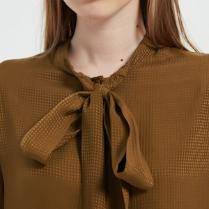 Women Jacquard Silk Bow Tie Blouse