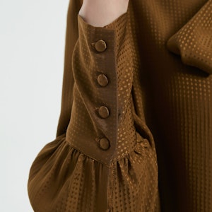 Women Jacquard Silk Bow Tie Blouse