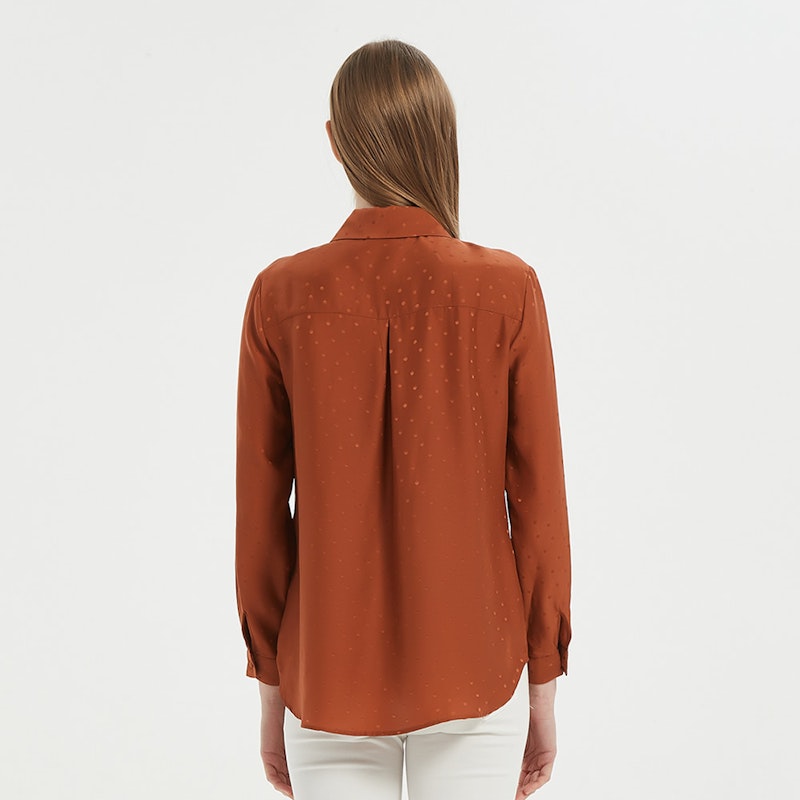 Women Chic Polka Dot Jacquard Silk Blouse