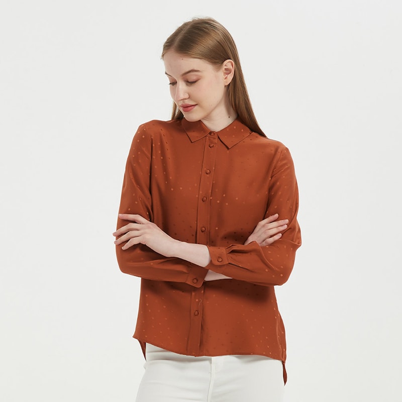 Women Chic Polka Dot Jacquard Silk Blouse