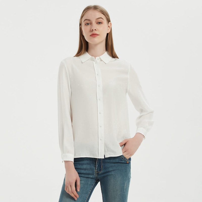 Women Chic Polka Dot Jacquard Silk Blouse