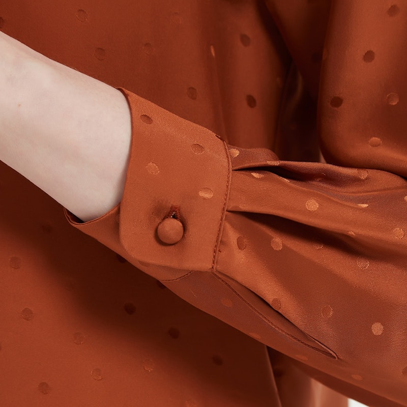 Women Chic Polka Dot Jacquard Silk Blouse