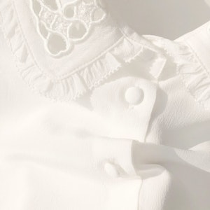 Women Silk Blouse with Openwork Embroidery Collar