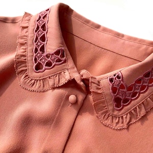 Women Silk Blouse with Openwork Embroidery Collar