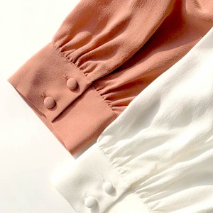 Women Silk Blouse with Openwork Embroidery Collar