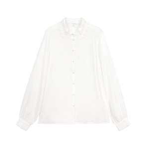 Women Silk Blouse with Openwork Embroidery Collar