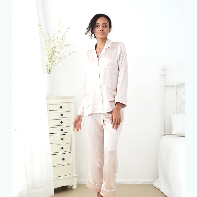 3 Sets RachelSilk Classic Silk Pajamas For Family - Gray Pink