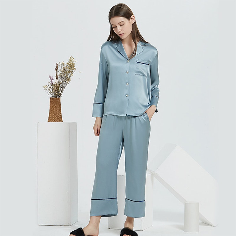 19 Momme Women Casual Long Silk Pajamas Set