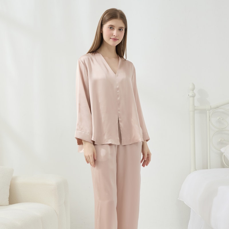 Simple Style Collarless Silk Pajamas for Women