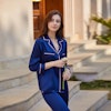 Women Chic Silk Pajamas With Turn Down Collor Color