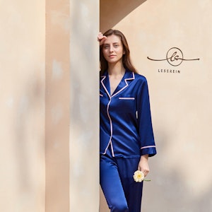 Women Chic Silk Pajamas With Turn Down Collor