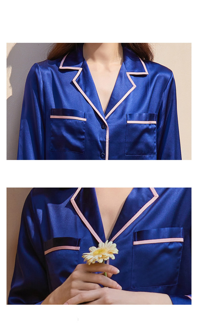 Women Chic Silk Pajamas With Turn Down Collor detail Image