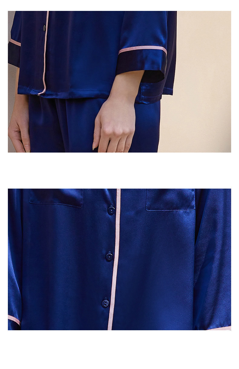 Women Chic Silk Pajamas With Turn Down Collor detail Image