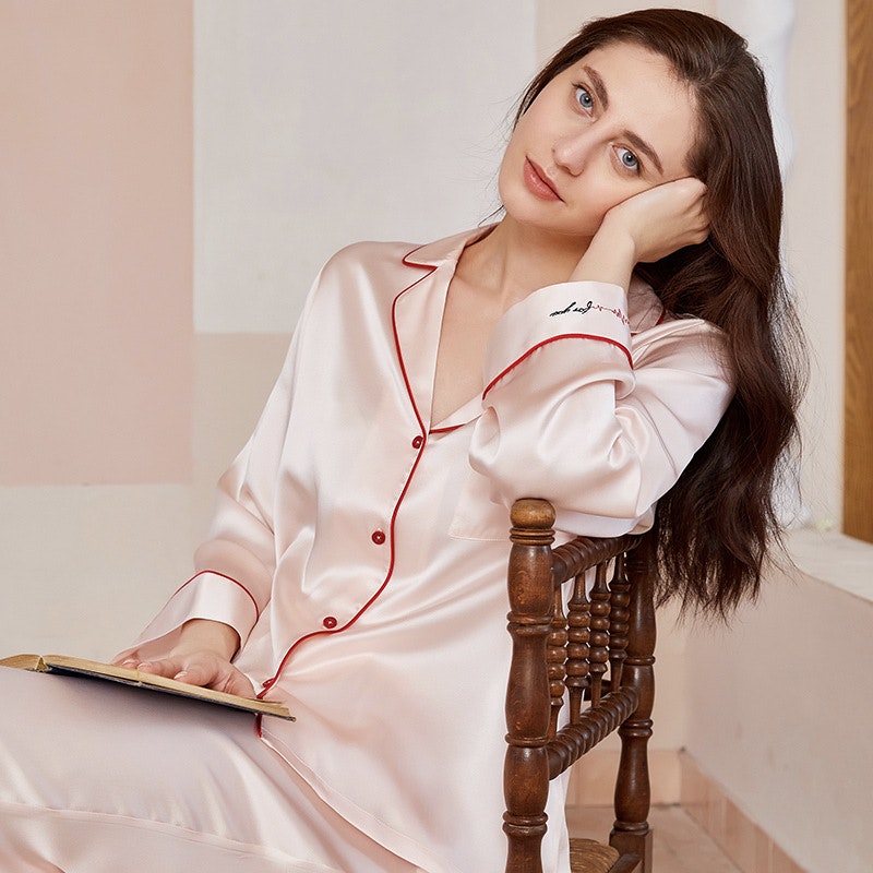 Kids Satin Pajama Sets Pink Red Silk Pajamas Long Sleeve Top