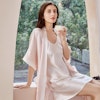 Women Mid Length Silk Nightgown And Robe Set Color