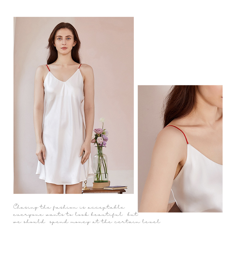Sexy White Silk Chemise For Women detail Image