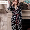 Women Chic Floral Printed Fold-Over Silk Pajamas Color