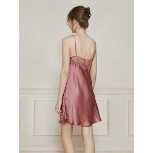 Mid Length Silk Nightgown With Lace