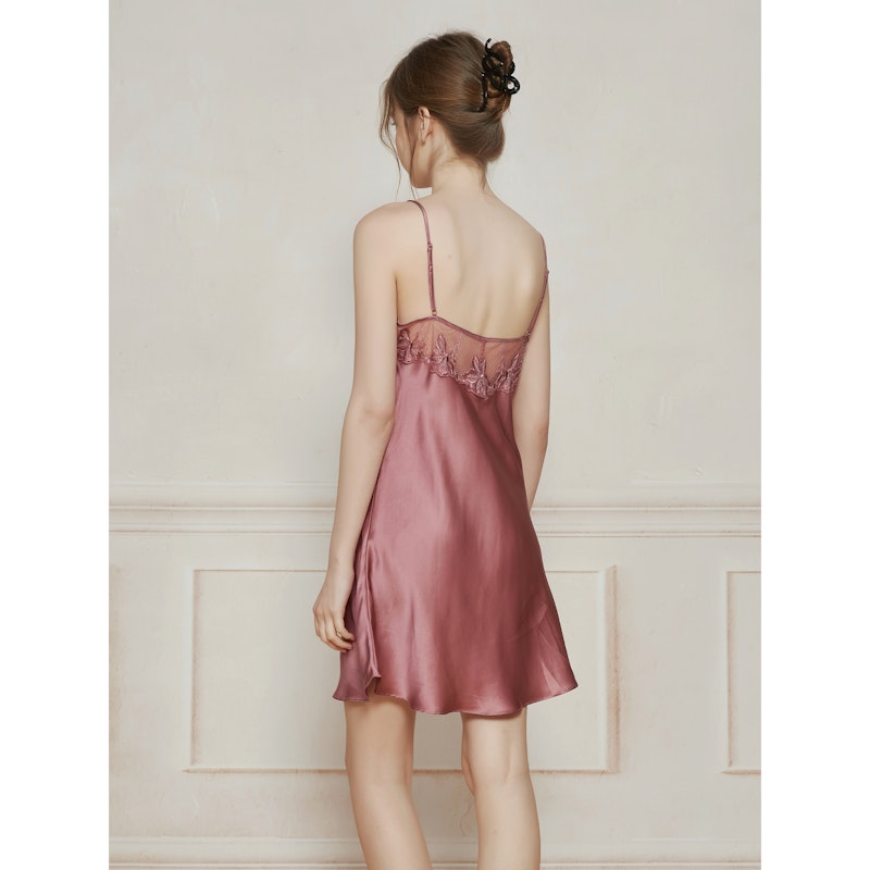 Mid Length Silk Nightgown With Lace