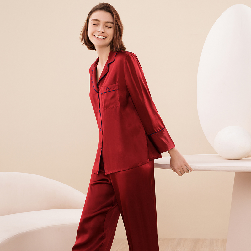 [CLEARANCE] Women Chic Silk Pajama Set With Contra Trim RachelSilk