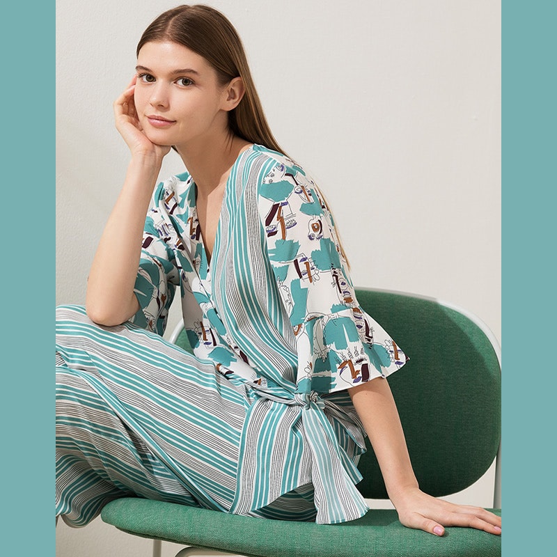 Unique Asymmetrical Striped Silk Home Wear RachelSilk United States