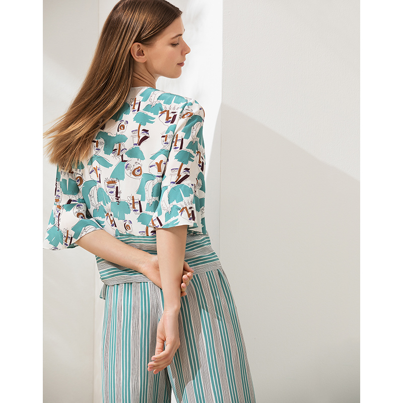 Unique Asymmetrical Striped Silk Home Wear RachelSilk United States