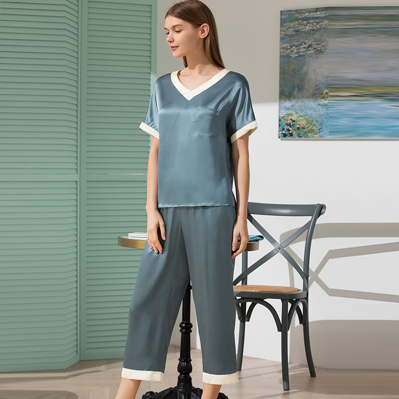 Women V Neck Pullover Silk Pajama Set | RachelSilk | United States