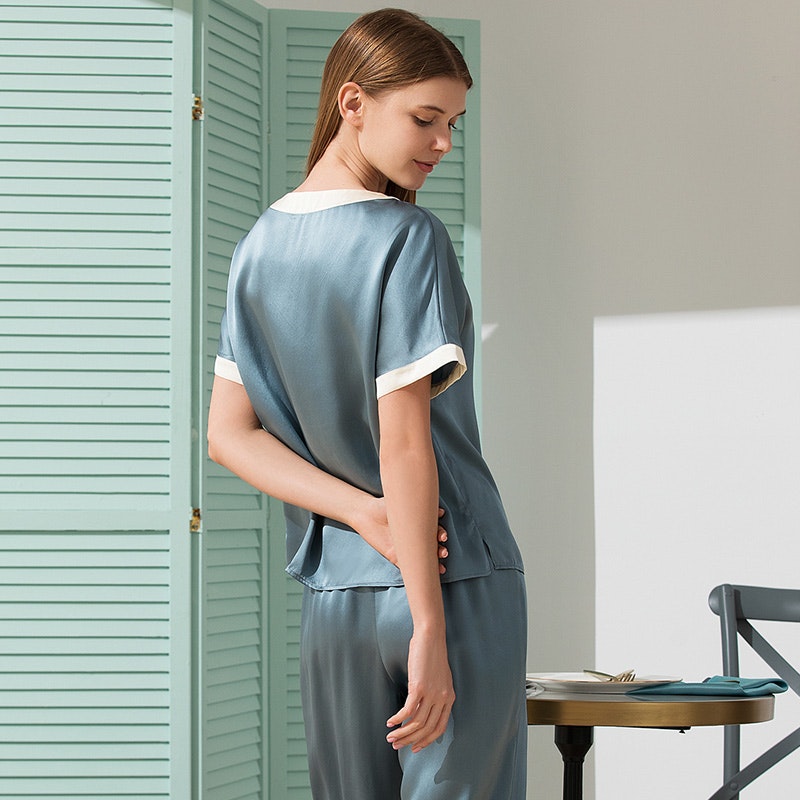 Women V Neck Pullover Silk Pajama Set RachelSilk United States