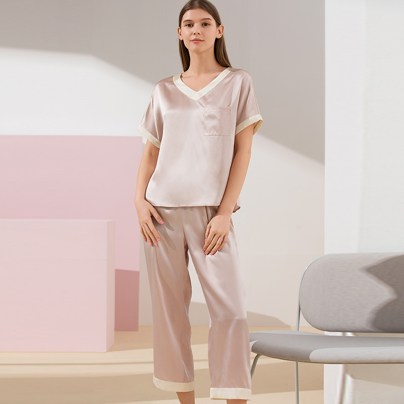 Women V Neck Pullover Silk Pajama Set | RachelSilk | United States