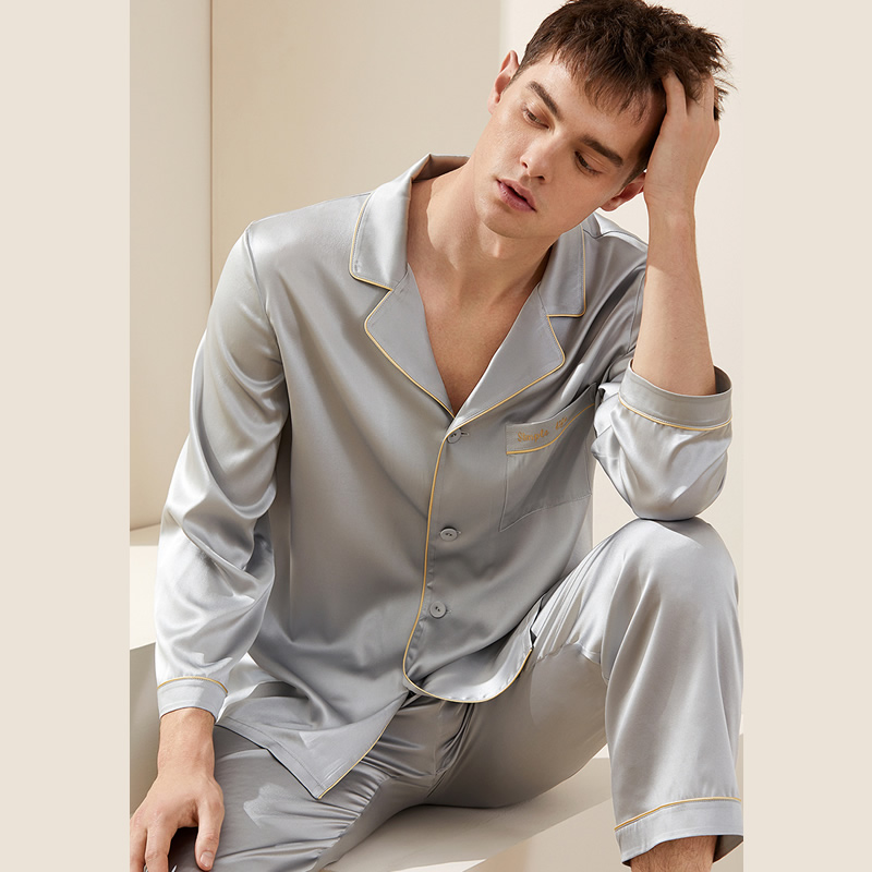 Mens Silk Pajama Set With Piping Rachelsilk United States