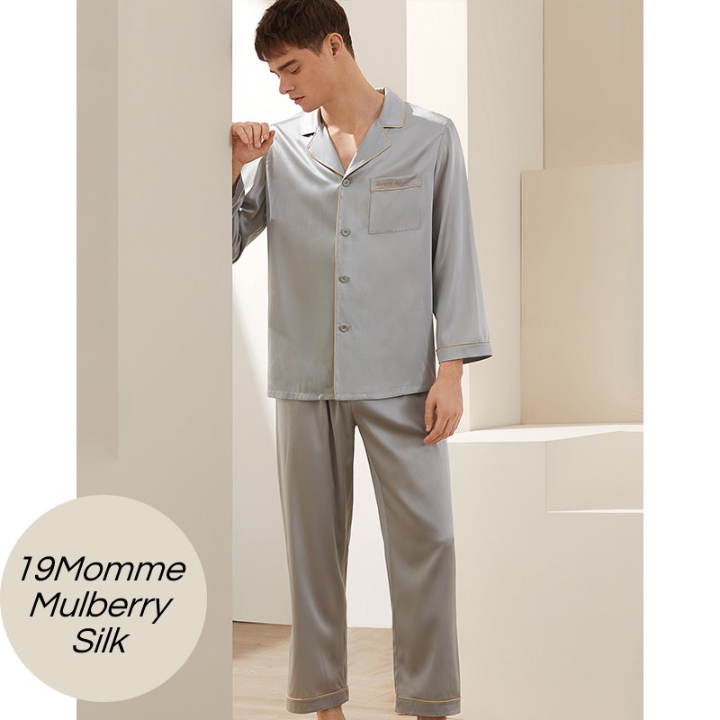 Men's Silk Pajama Set Men's Sleepwears Men Sexy Soft Homme Cozy