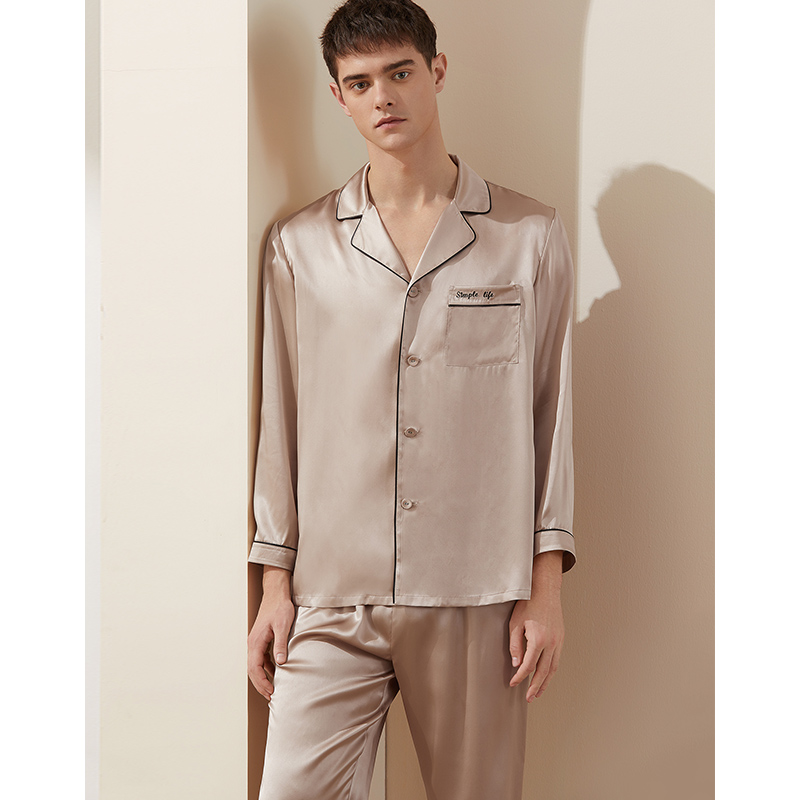 Mens Silk Pajama Set With Piping RachelSilk United States