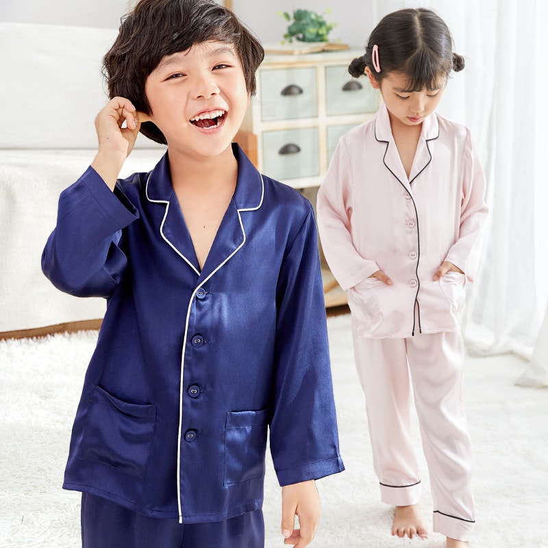 Kids 16 Momme Classic Silk Long Pajamas