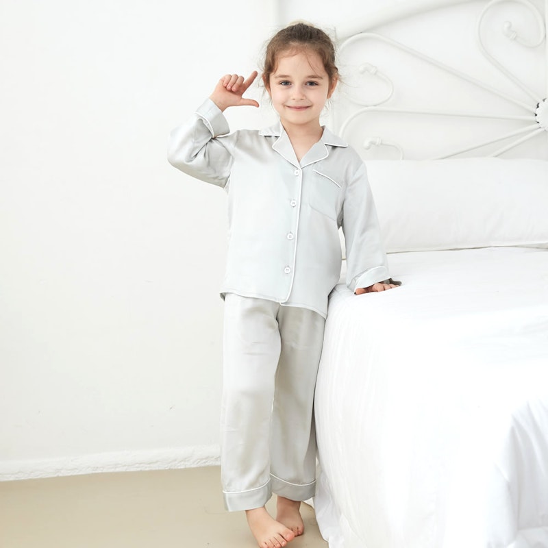 3 Sets RachelSilk Classic Silk Pajamas For Family - Gray Pink