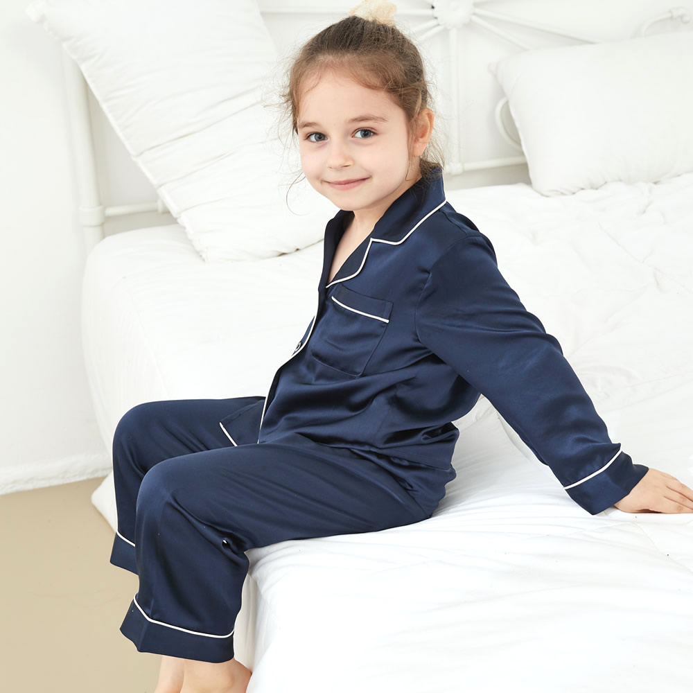 19 Momme Classic Trimmed Long Silk Pajama Set For Women [FS047