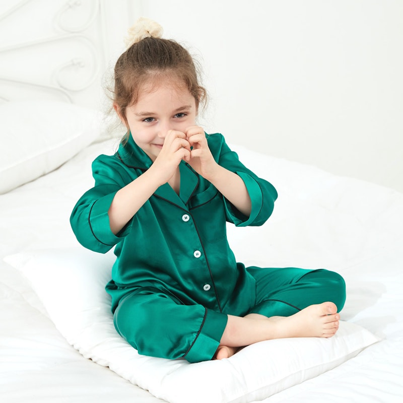 3 Sets RachelSilk Classic Silk Pajamas For Family - Emerald